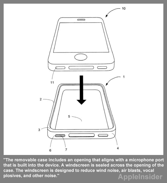 Apple&#039;s patent application covers a case with a microphone windscreen - Apple patent application covers case with windscreen for Apple iPhone microphone
