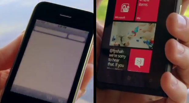 Enroute to being #Smoked, the Apple iPhone 3GS (L) and the Windows Phone - #SmokedbyWindowsPhone returns in ads