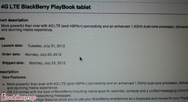 PlayBook 4G launch date and price leaked