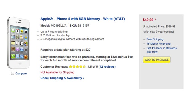 Best Buy drops the price of the 8GB iPhone 4 to $50 on contract