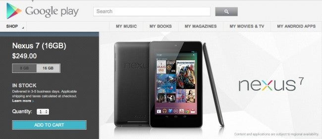 16GB Google Nexus 7 back in stock