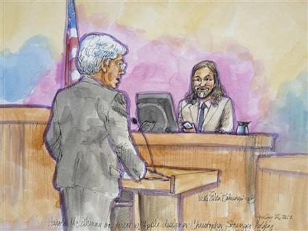 Courtroom sketch of Christopher Stringer&#039;s testimony - Apple designer takes the stand, shows off more prototypes