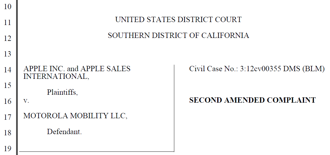 Apple filed Friday with the District Court in Southern California - Apple tries again to take Motorola Mobility to court to protect its 3G/4G devices