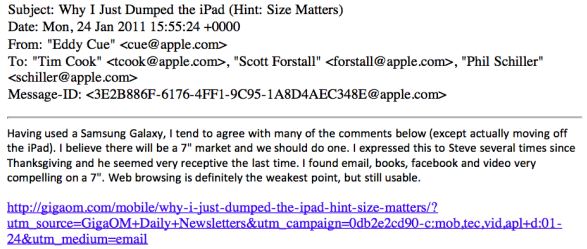 Email used as evidence reveals how Steve Jobs was receptive toward a 7 inch tablet - Evidence in Apple v. Samsung trial shows Steve Jobs &quot;receptive&quot; to idea of 7 inch tablet