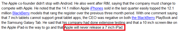 The way it was, Phone Arena October 19th 2010 - Evidence in Apple v. Samsung trial shows Steve Jobs "receptive" to idea of 7 inch tablet