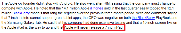 The way it was, Phone Arena October 19th 2010 - Evidence in Apple v. Samsung trial shows Steve Jobs &quot;receptive&quot; to idea of 7 inch tablet