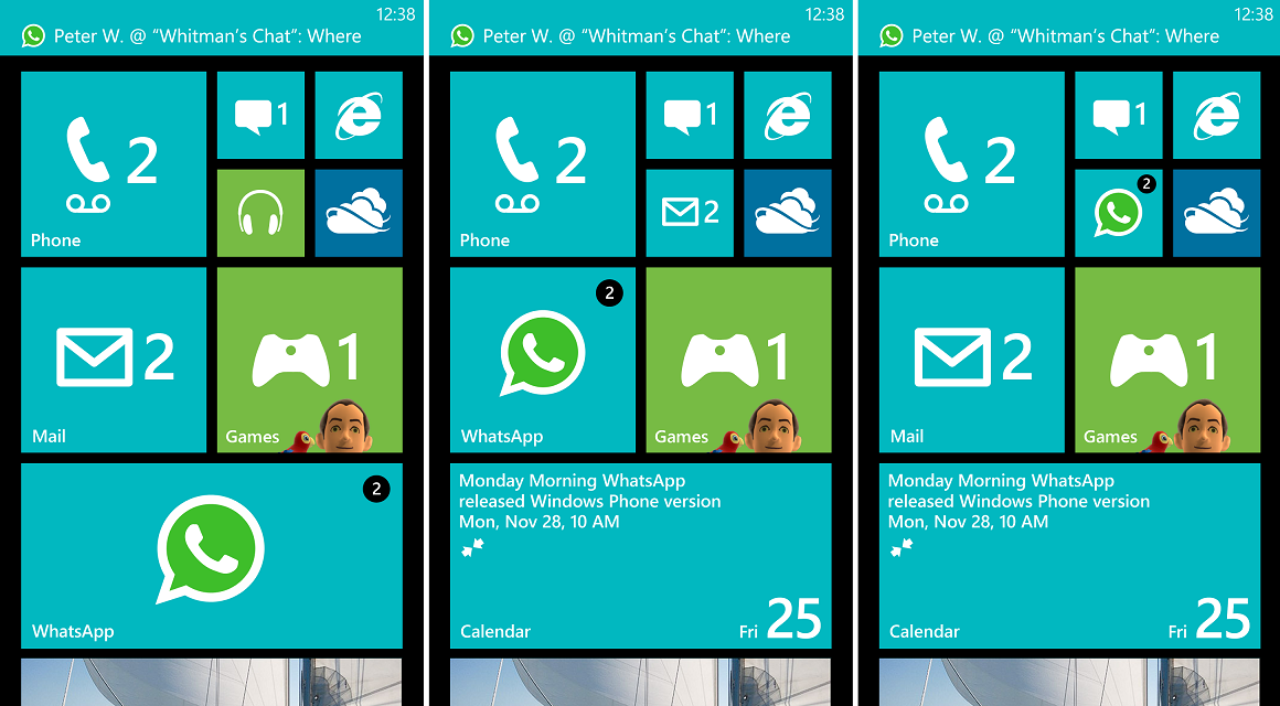 The new small, medium, large Live Tiles for the Start Screen - Image of WhatsApp for Windows Phone 8 leaks