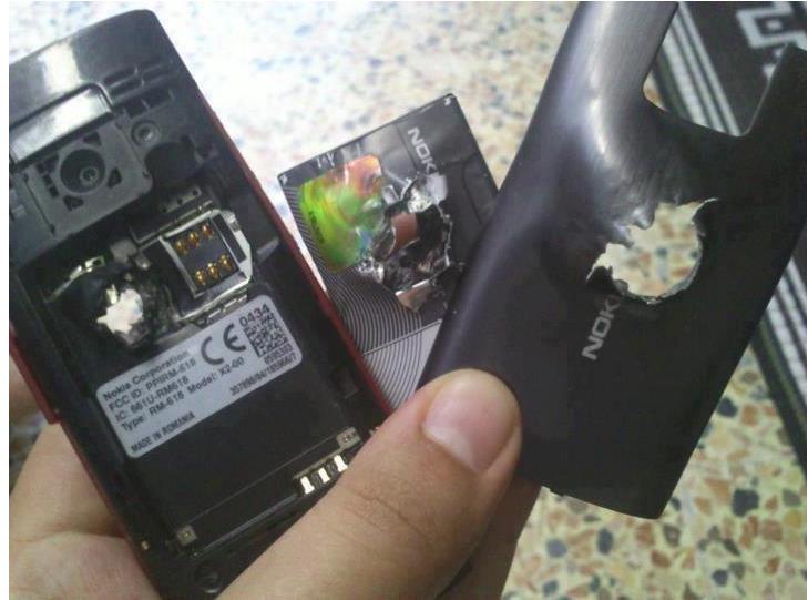 Nokia X2 after stopping a bullet - Nokia X2 saves a man's life