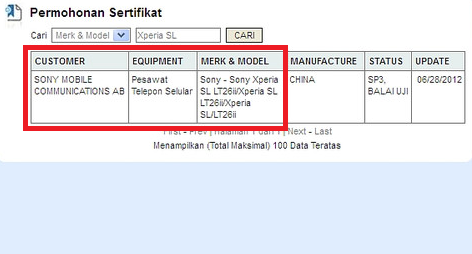 The database of Indonesian Ministry of Communications and Information Technology lists the Sony Xperia SL - Sony Xperia SL found on Sony website with dual-core 1.7GHz Qualcomm S3 doing the heavy lifting
