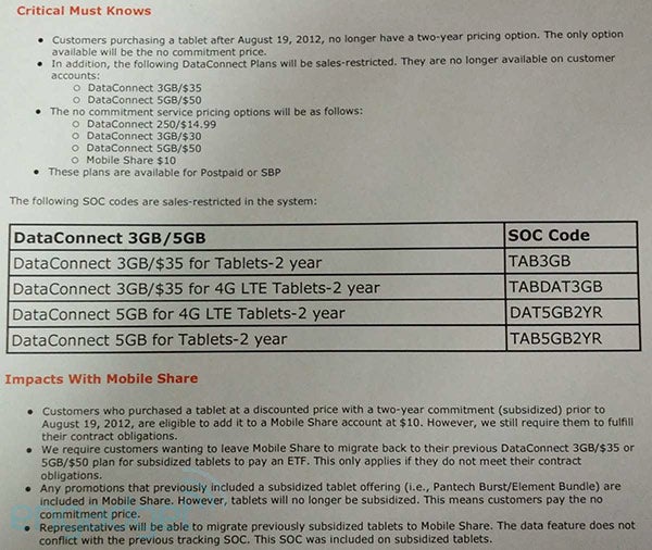 This leaked memo says tablet subsidies are over for AT&amp;T - Leaked memo reveals that AT&T will no longer subsidize tablets