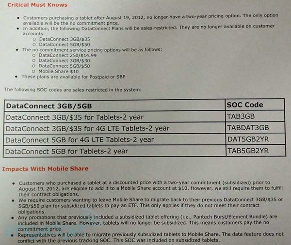 This leaked memo says tablet subsidies are over for AT&amp;amp;T - Leaked memo reveals that AT&amp;T will no longer subsidize tablets