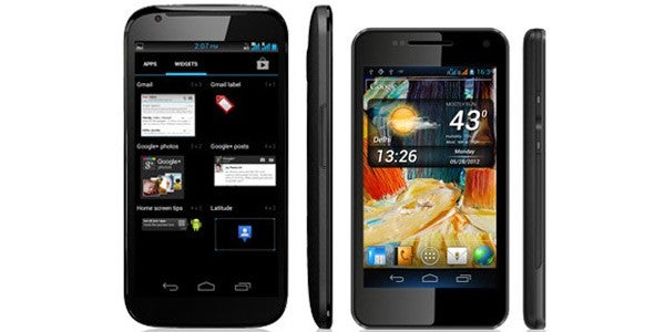 The Micromax Superfone Canvas A100 phablet at left, Micromax Superfone Pixel A90 at right - Indian firm Micromax offers affordable phablet for $180 U.S. dollar equivalent off contract