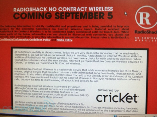 RadioShack No Contract Wireless rumored to launch on September 5