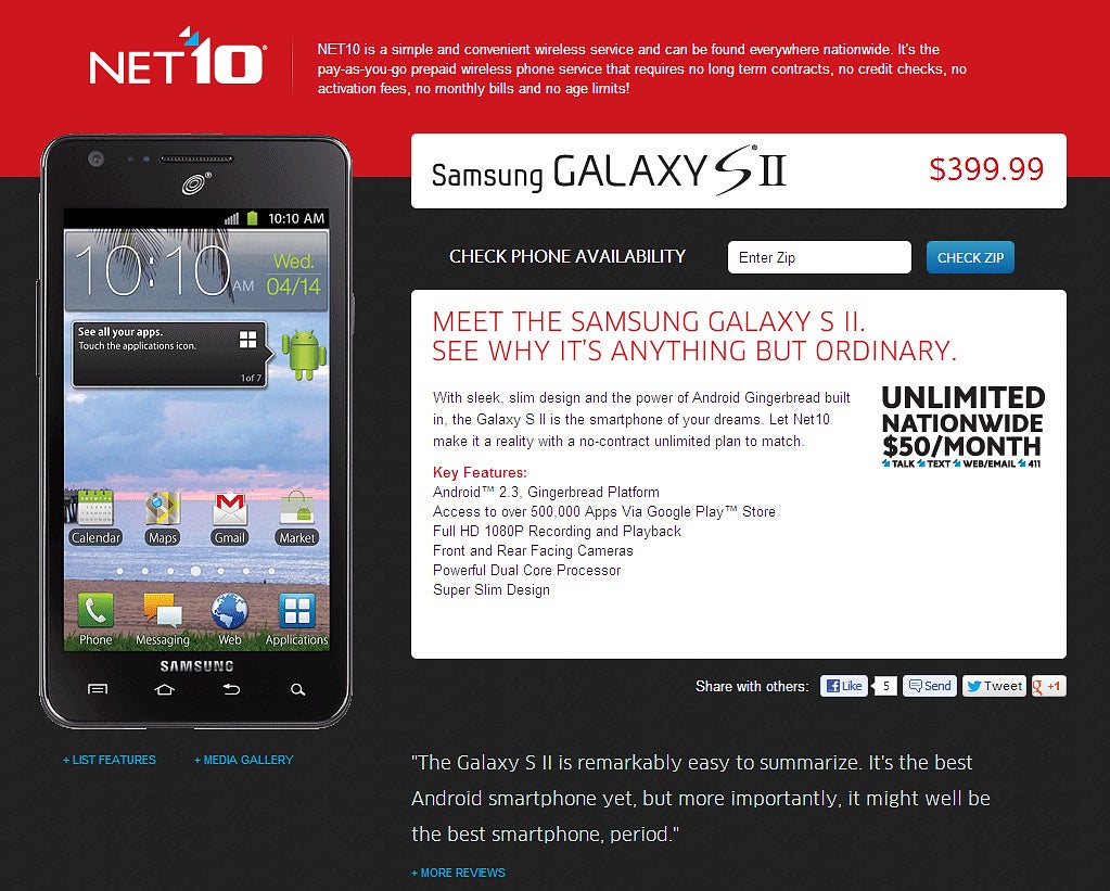 Prepaid Samsung Galaxy S II coming soon to Net10