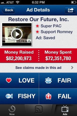 Super PAC app for iOS is Shazam for TV's nasty election ads, tells you what billionaire paid for the attacks