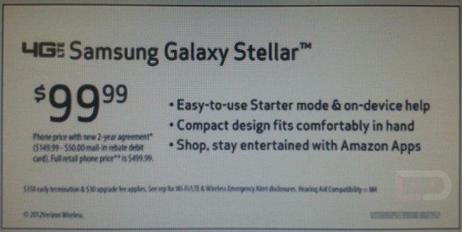 The Samsung Galaxy Stellar has a Starter mode - Leaked ad shows Verizon bound Samsung Galaxy Stellar for $99.99 with Starter mode and Amazon apps