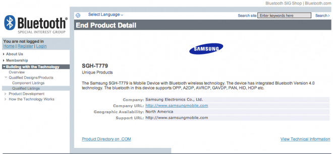 Mystery device SGH-T779 has received its Bluetooth SIG certification - Samsung's SGH-T779 gets Bluetooth SIG certification on the way to T-Mobile