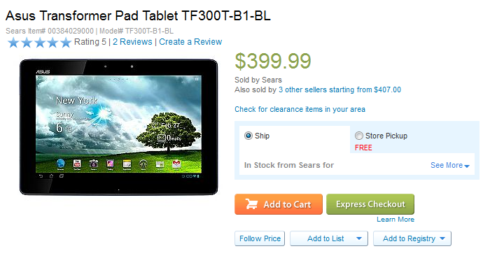 Get a free keyboard dock when you buy the ASUS Transformer Pad TF300 from Sears - Sears is givng away a free keyboard dock with the purchase of an ASUS Transformer Pad TF300