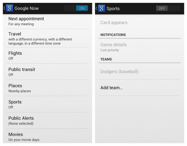Settings for Google Now after update - Google Maps, Google Now both get updates