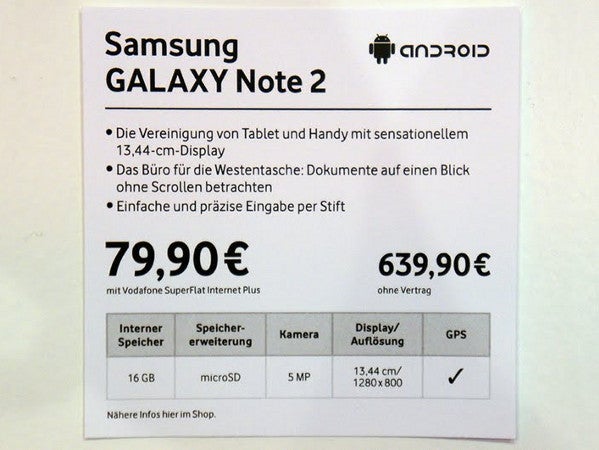 Samsung Galaxy Note II gets a price tag in Europe