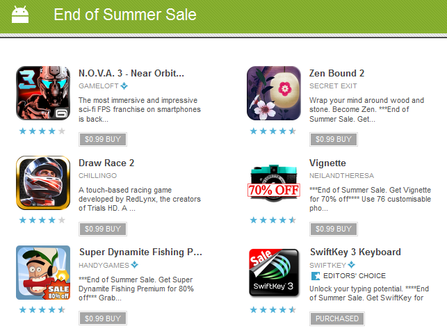 The Google Play Store is running its end of Summer sale - Google Play Store starts end of Summer sale