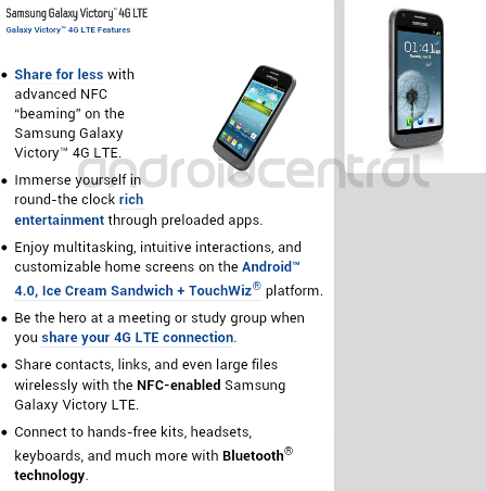 Some of the leaked information about the model - More details about the Samsung Victory 4G LTE are revealed