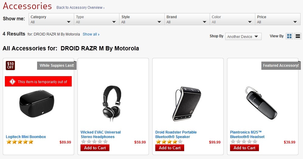 Motorola DROID RAZR M 4G LTE accessories page is now up on Verizon's site