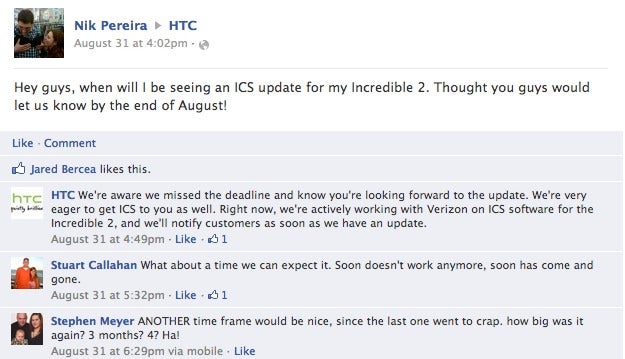 HTC: "Sorry, the Incredible 2 update is also running late"