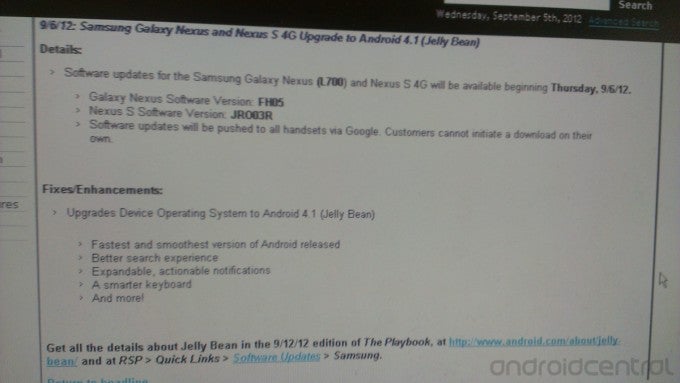 More confirmation of Thursday's update - Will Sprint's Samsung GALAXY Nexus and Google Nexus S 4G get Android 4.1 on Thursday?