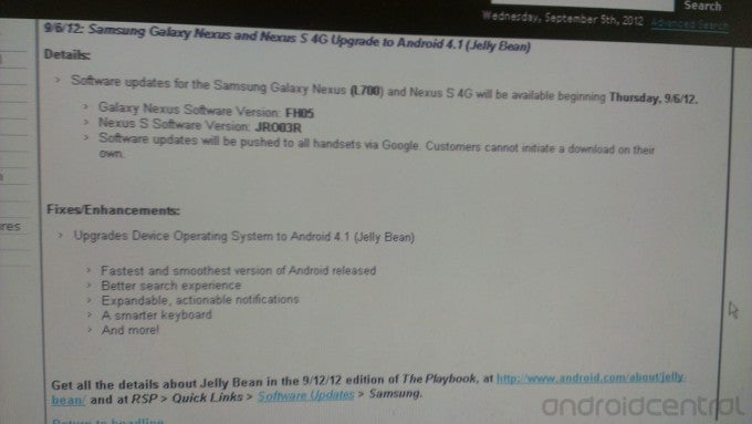 More confirmation of Thursday&#039;s update - Will Sprint&#039;s Samsung GALAXY Nexus and Google Nexus S 4G get Android 4.1 on Thursday?