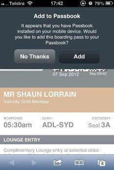 Mobile boarding tickets already working in iOS Passbook