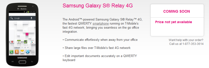 The Samsung Galaxy S Relay 4G is now up on T-Mobile's site - Has T-Mobile's web site mistakenly given the Samsung Galaxy S Relay 4G an S4 processor?