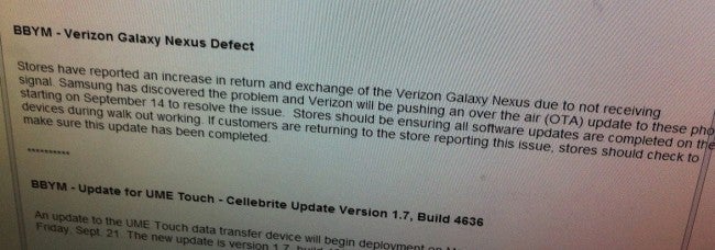 A Best Buy internal memo says that Samsung has started rolling out a fix for the problem - Verizon's Samsung GALAXY Nexus getting update to fix LTE signal issue
