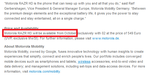 The Motorola RAZR HD will launch in Germany next month - Motorola says it will launch Motorola RAZR HD next month in Germany, will Verizon join them?