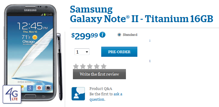 U.S. Cellular is taking pre-orders for the Samsung GALAXY Note II - U.S. Cellular's Samsung GALAXY Note II pre-order page is up; device is $299.99 with a 2-year pact