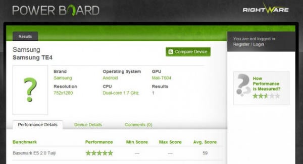 Samsung TE4 device with Cortex A15 and Mali-T604 graphics pops up in benchmarks
