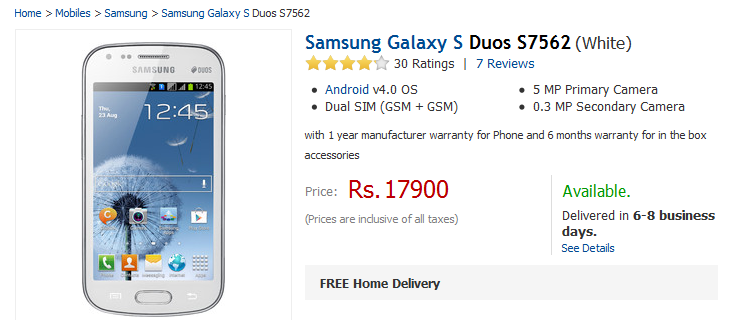 The Samsung Galaxy S Dus S7562 is now available in India - Samsung Galaxy S Duos S7562 gets priced in Europe and India