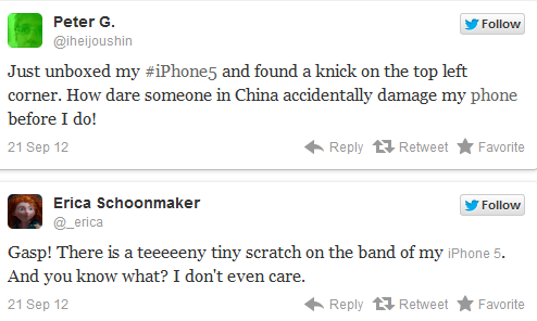 Tweets from Apple iPhone 5 buyers - Some new Apple iPhone 5 units are coming out of the box with scuff marks and dings