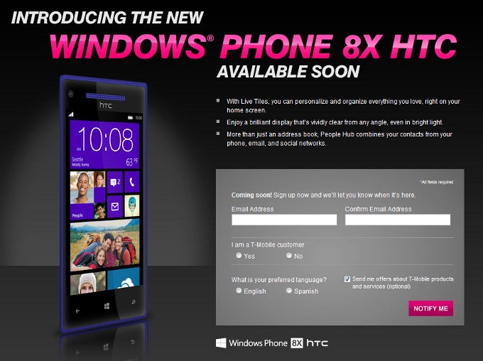 HTC Windows Phone 8X now officially confirmed for T-Mobile, &quot;coming soon&quot;