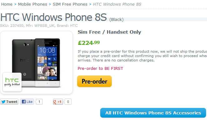 HTC Windows Phone 8X preorder price pegged at $649 SIM-free, 8S competitive, too