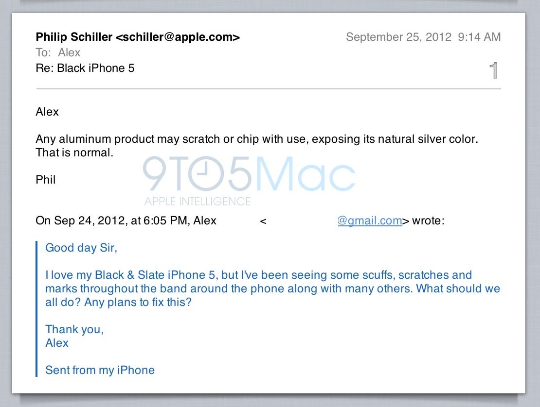 Apple&#039;s Phil Schiller allegedly responds to a fan&#039;s iPhone 5 scuffs complaint