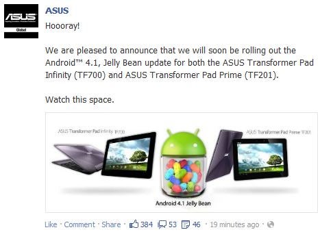 Asus Transformer Pad Infinity and Transformer Prime will be updated to Android 4.1 Jelly Bean very soon