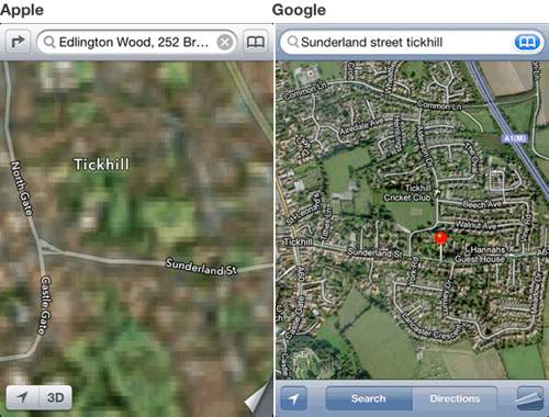 Look at the same location location on Apple Maps (L) and Google Maps. Any questions? - Here are 17 people who actually like Apple Maps