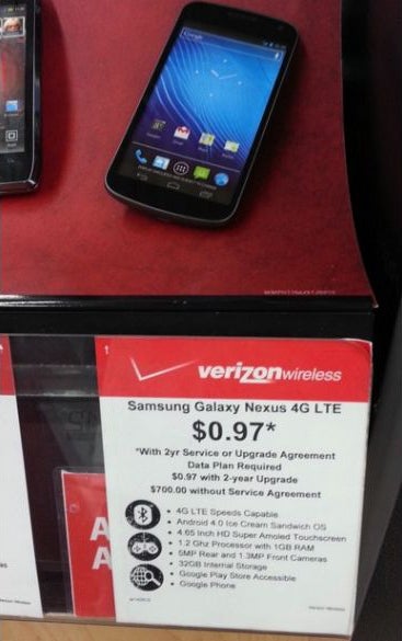 Walmart quietly selling the Verizon Galaxy Nexus for $0.97