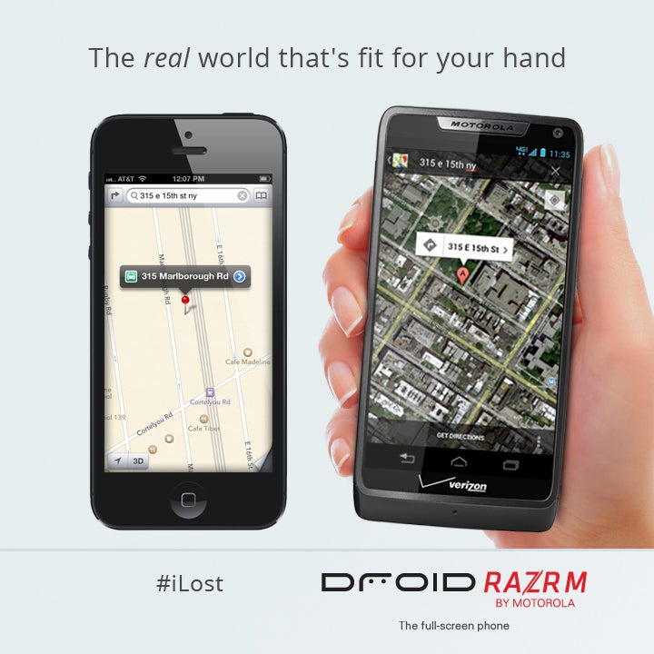 The #iLost ad by Motorola - Motorola #iLost ad used a fake address to portray Apple Maps as inferior to Google Maps