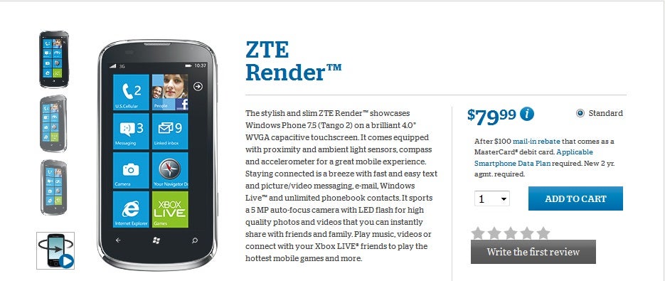 ZTE Render (alias Orbit) arriva su US Cellular con Windows Phone 7.5