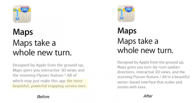 Apple Maps is no longer the most powerful mapping service according to Apple - Apple changes copy on its web site; Apple Maps is no longer &quot;the most powerful&quot; mapping service