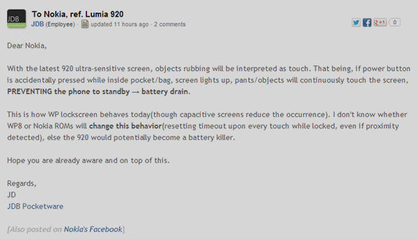 Nokia Lumia 920 sensitive screen might be a battery hog the way Windows Phone manages touch
