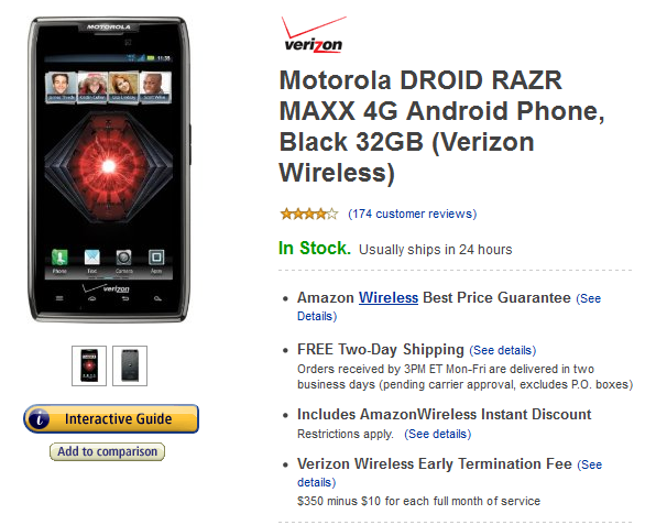 The Motorola DROID RAZR MAXX can be yours for as low as $49.99 at Amazon - Motorola DROID RAZR MAXX and the 3300mAh battery now $50 at Amazon