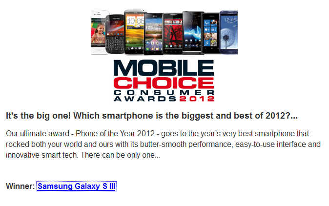 They like it, they really like it - Mobile Choice Consumers Award 2012: Samsung Galaxy S III best smartphone, Apple iPad best tablet